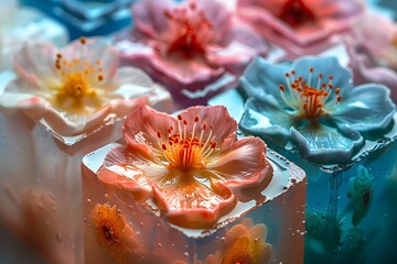 Canvas Print - Captivating Floral Ice Cubes with Vibrant Colors and Intricate Details