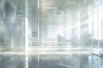 Sticker - Modern Glass Office Interior with Soft Light and Minimalist Design