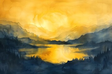 Wall Mural - Serene Golden Sunset Over a Tranquil Lake