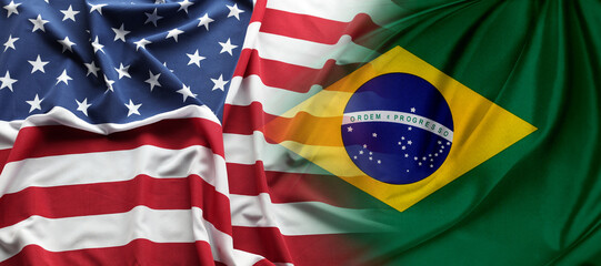 Wall Mural - American and Brazilian flags