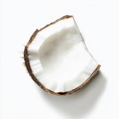 a slice of fresh coconut with skin, isolated on a white background, showcasing a tropical fruit opti