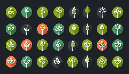 Set of flat organic colored icons made from vector sprouts in a simple modern design style for various applications._00001_