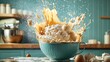 © euthan - Dynamic baking scene, mixer in motion, batter splattering joyfully, capturing the excitement and chaos of home baking, vibrant kitchen atmosphere, playful culinary creativity