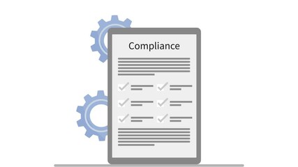 Compliance program task list for company compliance maintenance by employer and compliance document with setting icon in white background. Setting icon and organization policy mp4 video in tasklist