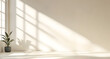 © Prasanth - Minimalistic abstract simple gentle light beige background for product presentation with light and beautiful shadow from window on wall.