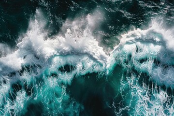 Wall Mural - Drone photo of ocean waves from above.