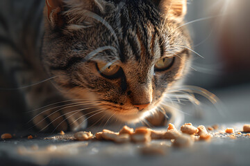 Pro photo of a European Shorthair cat eating a treat