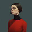 © Stacy - Stylized portrait of a woman with a bob haircut wearing a red sweater against a dark green background