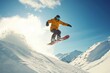 © Images from Dreams - Snowboarder jumping on snowy mountain slope on sunny day