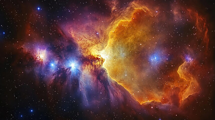 Wall Mural - a stunning cosmic cloud formation glows with colors of orange and purple, showcasing distant stars i
