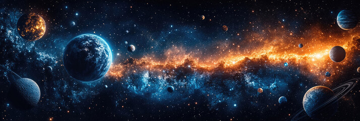 Wall Mural - the galaxy's vibrant colors reveal numerous planets and cosmic dust, capturing the beauty of deep sp