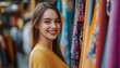 © Andrii - Luxury Mall Shopping: A Woman'S Decision On Fashion, Sales, And Discounts At Boutique Showrooms. Smiling Customer Finding Fabrics For Purchases.