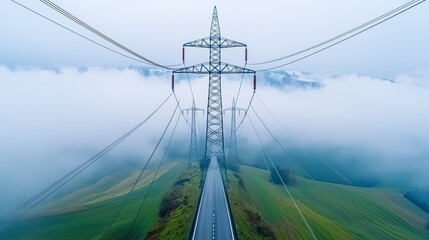 High voltage power poles and electric grid infrastructure are inspected and monitored by a drone equipped with advanced sensors and IoT technology from the air