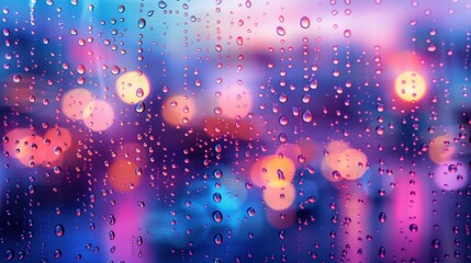 Sticker - Raindrops on a window with blurry lights in the background. AI.