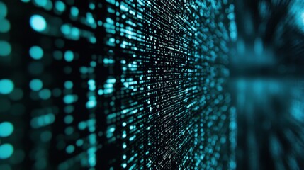 Binary code streaming across a digital screen, creating an abstract design.