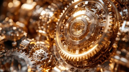 Canvas Print - Close up of intricate gold gears in a machine.