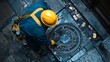 © Kingboy - Worker Inspects Manhole Cover in Urban Setting