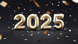 © Grafigator - 2025 in bold shiny golden letters with golden confetti on black background