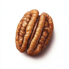 Sticker - Pecan nut displayed on a clean white background, highlighting its unique texture and natural contours in a well-lit setting