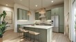 © Agus - Modern Kitchen with Green Cabinets and a White Island