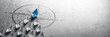 © Philip Steury - Blue Paper Boat Leading A Fleet Of Small White Boats With Compass Icon On Grey Concrete - Leadership Concept