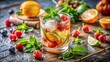 © somsak - A close-up shot of a refreshing cocktail with fruits and herbs, perfect for a relaxing aperitif session , aperitif