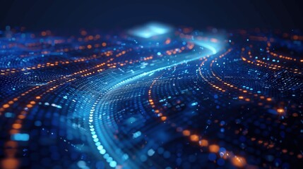 Futuristic Digital Code Road Blue Binary Highway Data Transfer Concept Technology Wallpaper High Resolution 3D Illustration