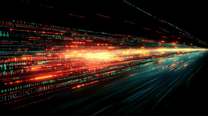 futuristic abstract image depicting digital data flows and binary code, representing technology, inf