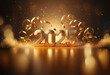 © joeycheung - Golden 3D numerals '2025' stand out against a dark, sparkling background with shimmering golden confetti.