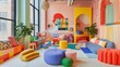 © Kang - Colorful Playroom Interior with Geometric Patterns and Furniture