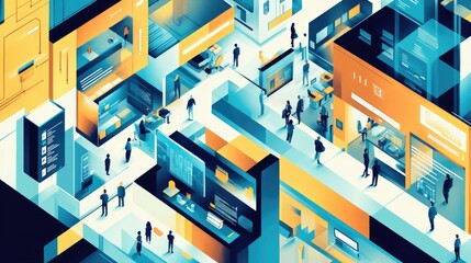Poster - A creative visualization of a tech-driven marketplace, illustrating the integration of technology in B2B business environments.