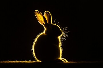 Aufkleber - A golden rabbit's silhouette is captured in stunning contrast against a warm, glowing backdrop, creating an atmosphere of charm, mystery, and gentle beauty.