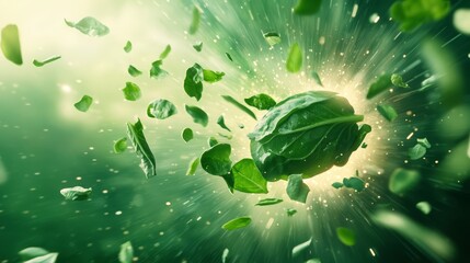 Vibrant green leaf explosion, a captivating display of nature's lush foliage and growth