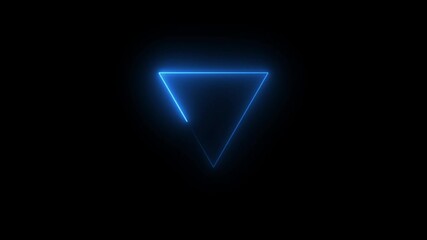 Glowing neon color triangle icon animation blue triangle animation on black background on black background. Seamless loop