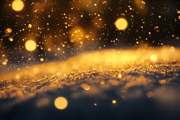 Wall Mural - Golden lights twinkling against a snowy winter landscape, ideal for a festive panorama