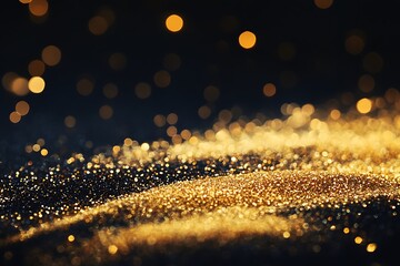 Wall Mural - Sprinkle golden glitter dust against a dark background, leaving space for creative designs.