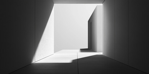 Leinwandbilder - Light beams illuminating modern minimalist white concrete corridor