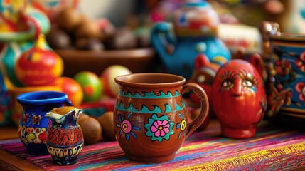 Geometric platform with traditional toys like trompos and baleros