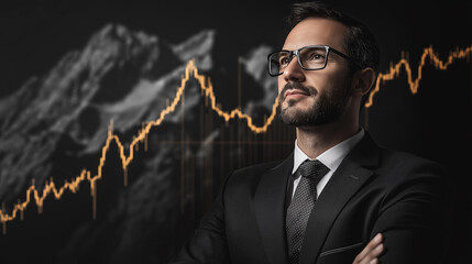 Poster - Businessman analyzing stock market data and financial growth chart showing increasing profits