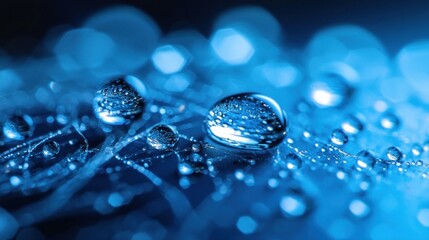 Poster - Macro shot of water droplets on a leaf.