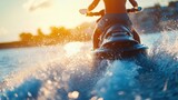 Jetski in water. Summer tropical sports.