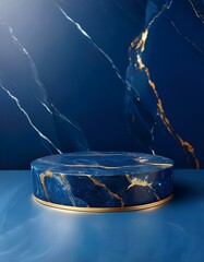 Wall Mural - Blue marble podium with gold accents