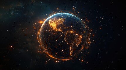 Global social media network connection on planet earth globe. Internet technology and online information data exchange