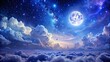 © Triple P - A Serene Nocturnal Landscape with a Full Moon Illuminating a Sea of Clouds and a Starry Sky