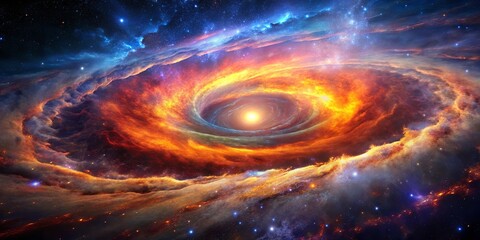 Wall Mural - a cosmic dance of fire and light, encircling a bright star in a nebula of swirling gas and dust
