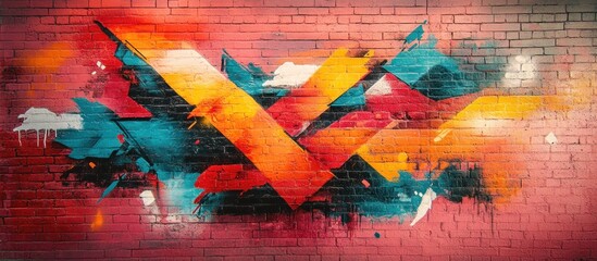 Wall Mural - abstract colorful graffiti art on a brick wall, featuring a mix of vibrant colors and geometric shap