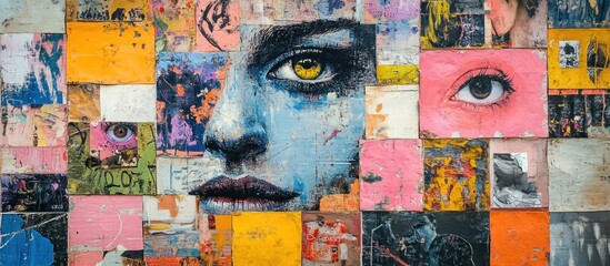 Wall Mural - close up of a woman's face created with different colored squares.