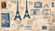 © Thiago - Vintage french paris design elements, calligraphic elements, postage and other stamps, numbers etc. with authentic old print / stamp textures, isolated over transparency. Vintage. Illustration