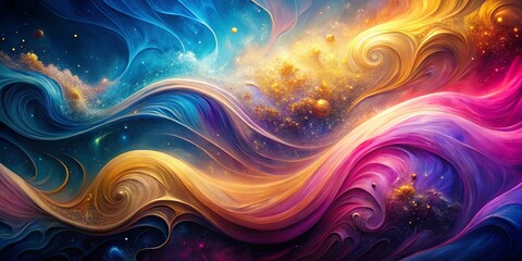 Wall Mural - Abstract Swirling Hues Encapsulating a Universe of Shimmering Dust and Gleaming Spheres