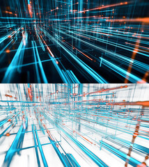 Wall Mural - Glowing Grid Lines with Neon Colors on white, black, transparent background. PNG